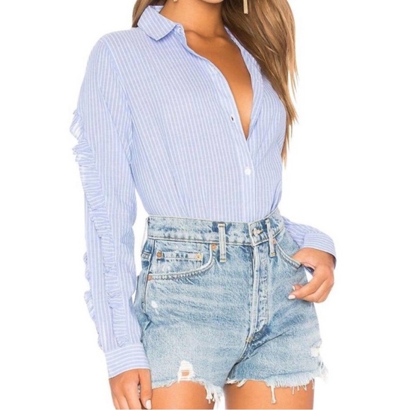 RAILS Lizzi Striped Ruffle Sleeve Button Down Shirt - Picture 1 of 6